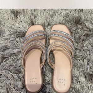 ADAY Tan and Silver Sandals with Decorative Straps